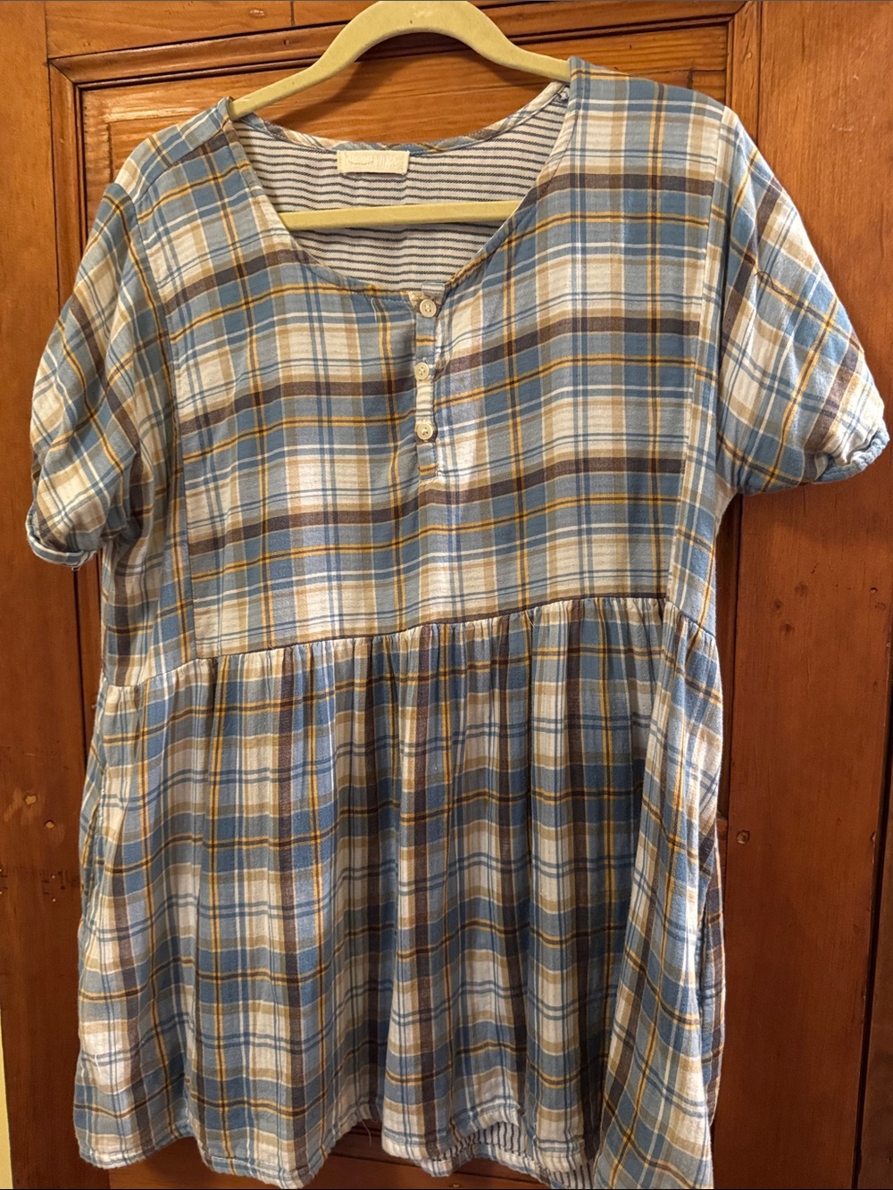 CP Shades Blue and Tan Plaid Tunic Top